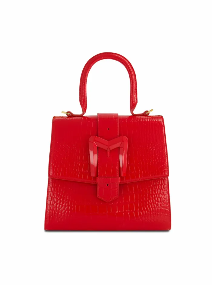 Top Handle Bags Women Buckled Medium Croco Cherry Leather Handbag with Detachable Strap Cherry Mac Duggal