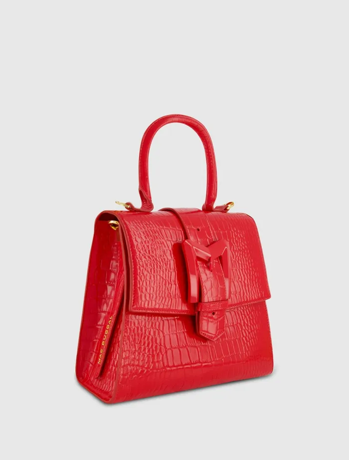 Top Handle Bags Women Buckled Medium Croco Cherry Leather Handbag with Detachable Strap Cherry Mac Duggal
