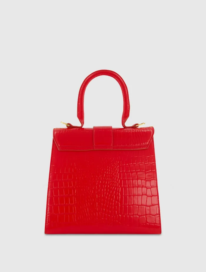 Top Handle Bags Women Buckled Medium Croco Cherry Leather Handbag with Detachable Strap Cherry Mac Duggal