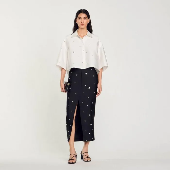 Tops and Shirts Women SANDRO Shirt Embellished With Rhinestones White