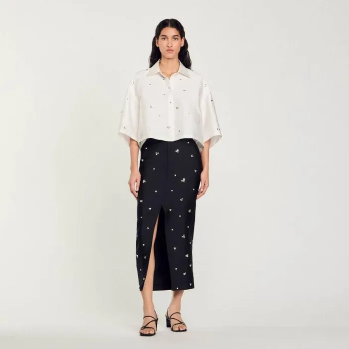 Tops and Shirts Women SANDRO Shirt Embellished With Rhinestones White