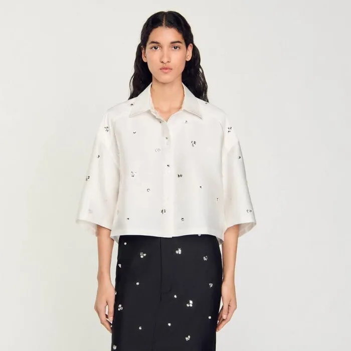 Tops and Shirts Women SANDRO Shirt Embellished With Rhinestones White