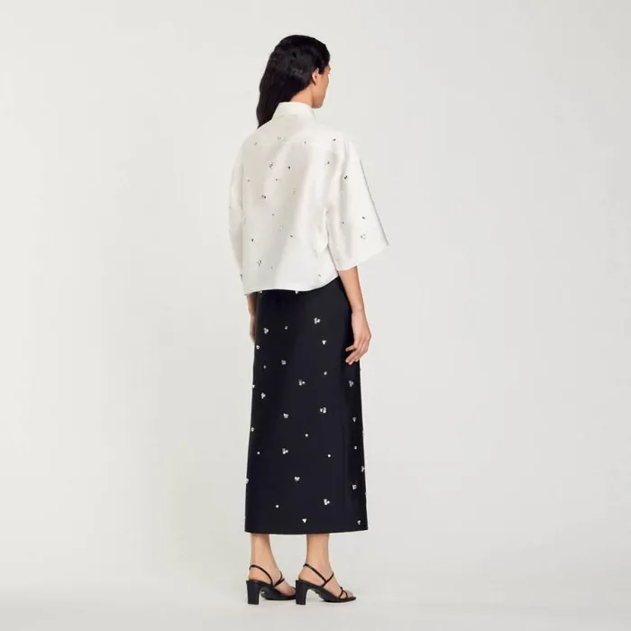 Tops and Shirts Women SANDRO Shirt Embellished With Rhinestones White