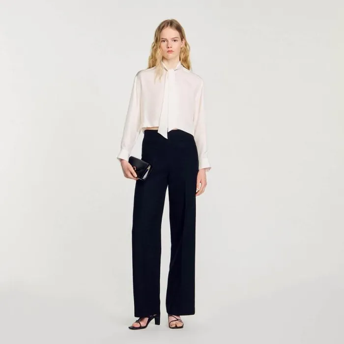 Tops and Shirts Women SANDRO Short Silk Shirt Ecru