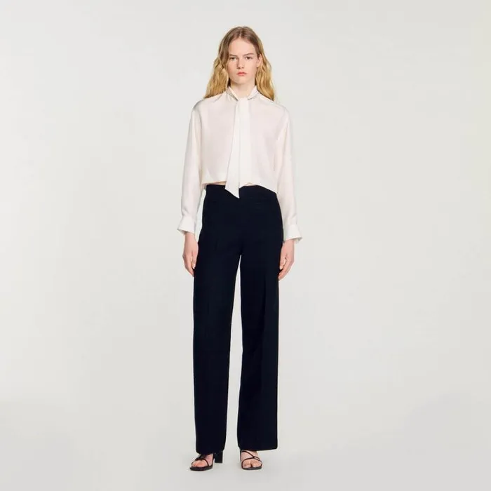 Tops and Shirts Women SANDRO Short Silk Shirt Ecru