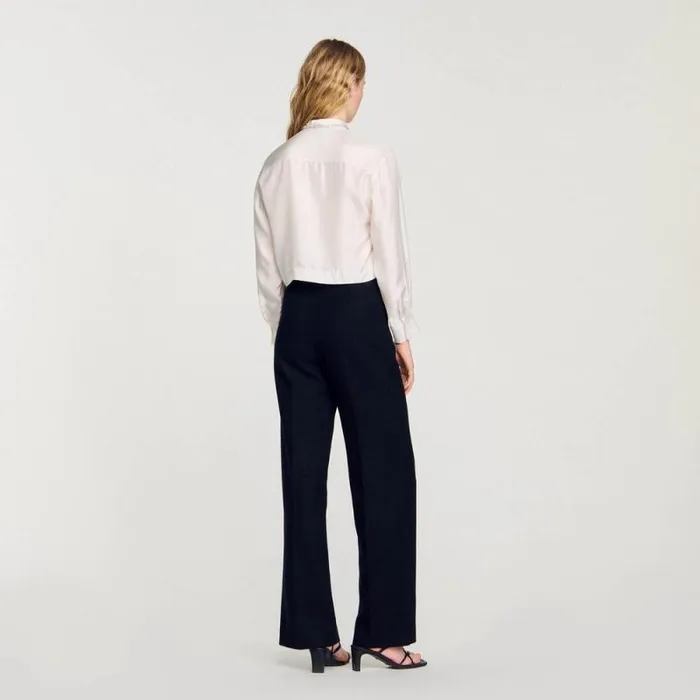 Tops and Shirts Women SANDRO Short Silk Shirt Ecru