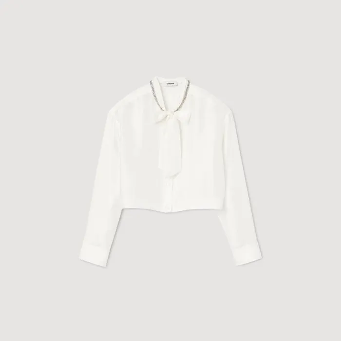 Tops and Shirts Women SANDRO Short Silk Shirt Ecru