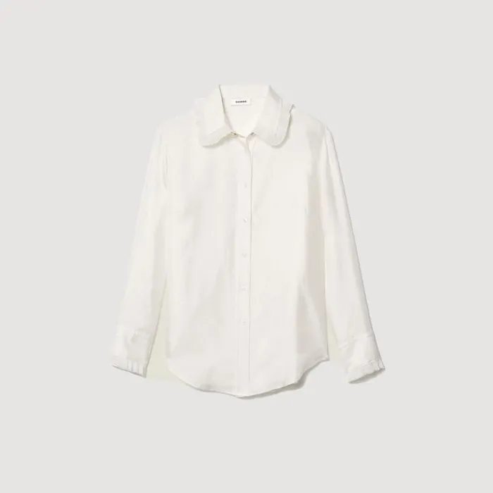 Tops and Shirts Women SANDRO Silk Shirt With Pleated Trim Ecru Tops and Shirts Women SANDRO Silk Shirt With Pleated Trim Ecru