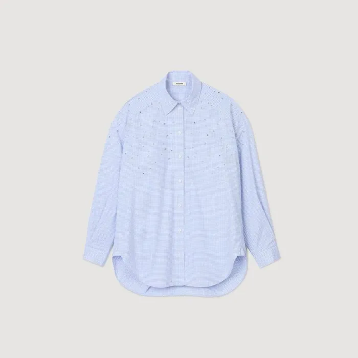 Tops and Shirts Women SANDRO Studded Check Shirt Sky Blue