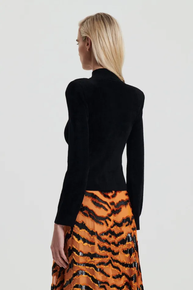 Tops Scanlan Theodore Women VELVET SHOULDER PAD SWEATER BLACK