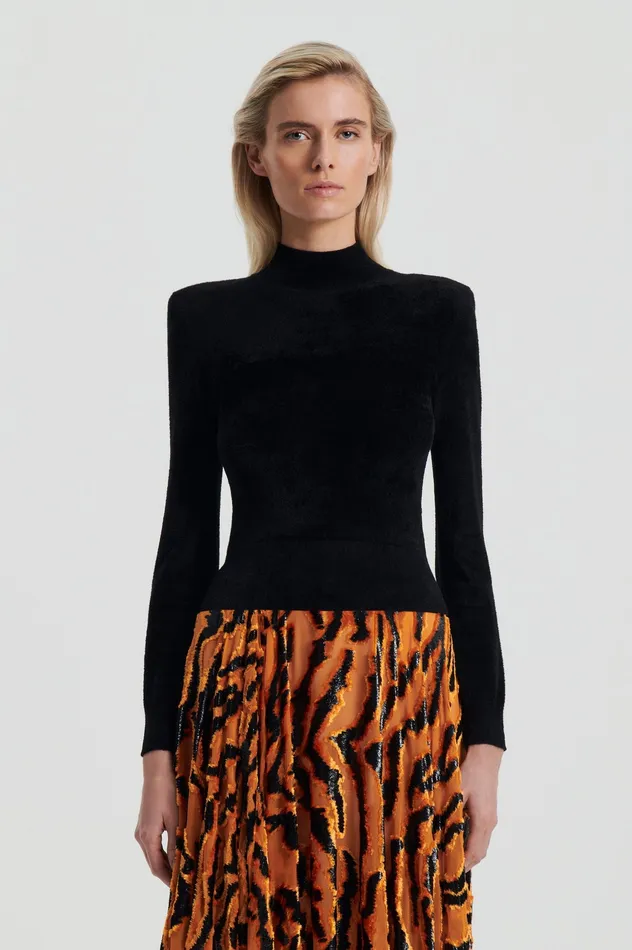 Tops Scanlan Theodore Women VELVET SHOULDER PAD SWEATER BLACK