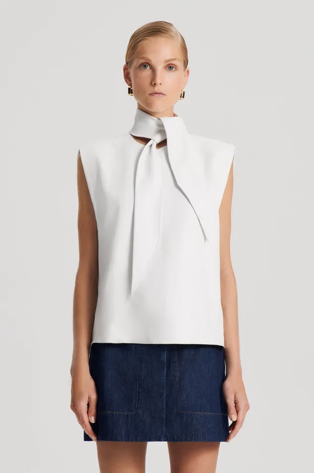 Tops Women LEATHER CRAVAT TOP WHITE Scanlan Theodore