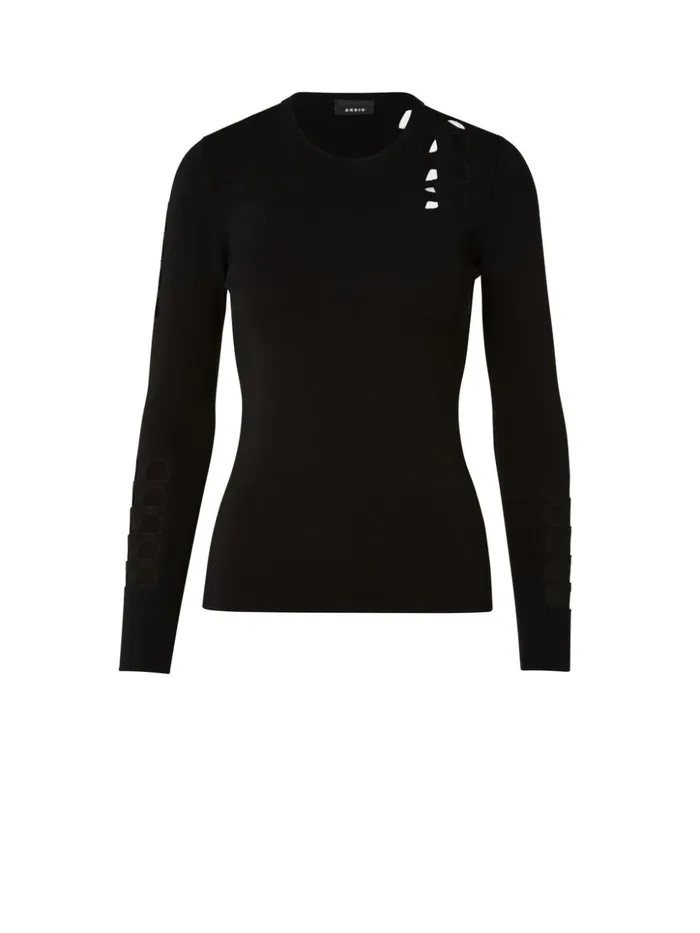 Trapezoid Cutout Long Sleeve Knit Pullover Black Women Akris Knitwear