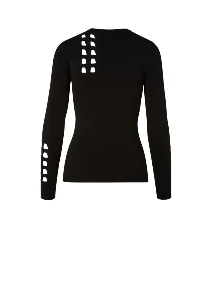Trapezoid Cutout Long Sleeve Knit Pullover Black Women Akris Knitwear