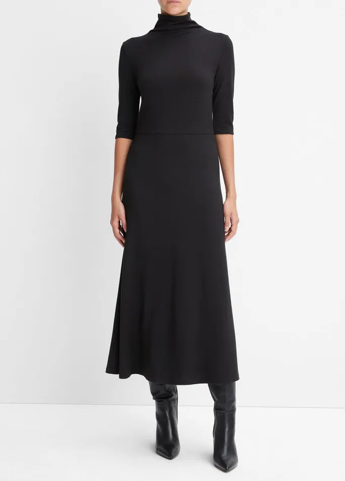 Vince Dresses Women ElbowSleeve Turtleneck Dress Black