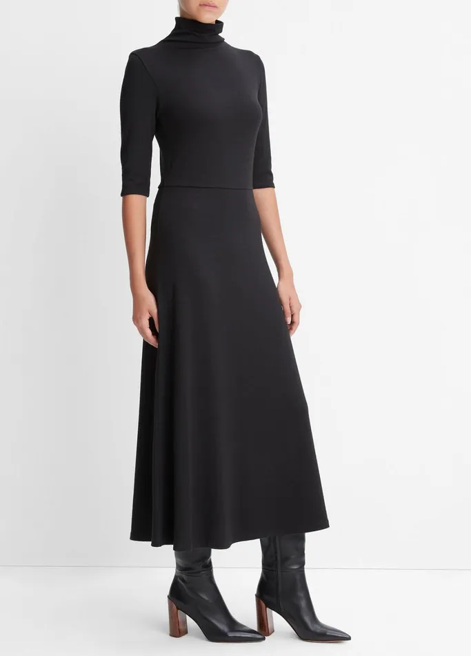 Vince Dresses Women ElbowSleeve Turtleneck Dress Black