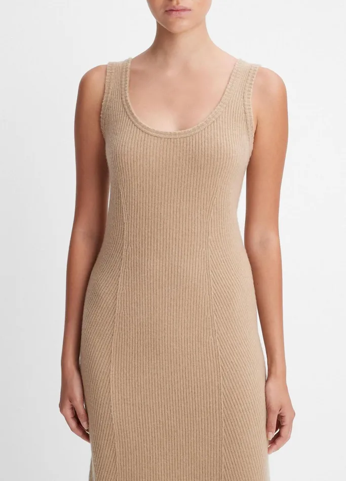 Vince Dresses Women Ribbed Wool And Cashmere RawEdge Dress Cashew