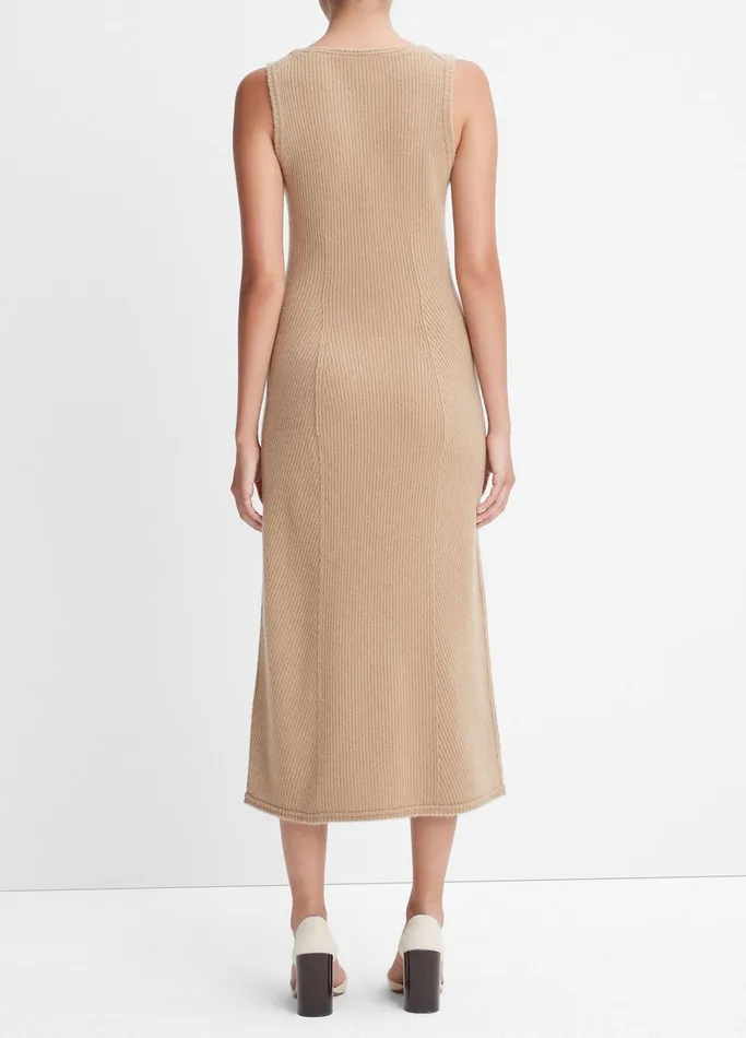Vince Dresses Women Ribbed Wool And Cashmere RawEdge Dress Cashew