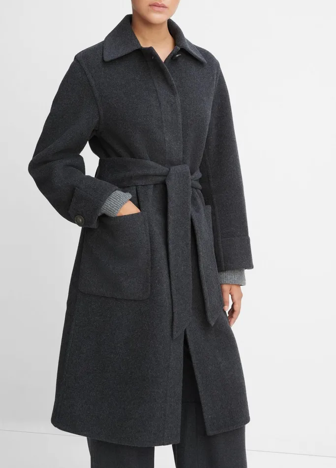 Vince Jackets and Outerwear Women Fine WoolBlend Lined Overcoat Heather Charcoal
