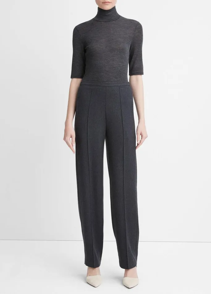 Vince Pants and Shorts Women Brushed Wool MidRise StraightLeg Pant Heather Charcoal