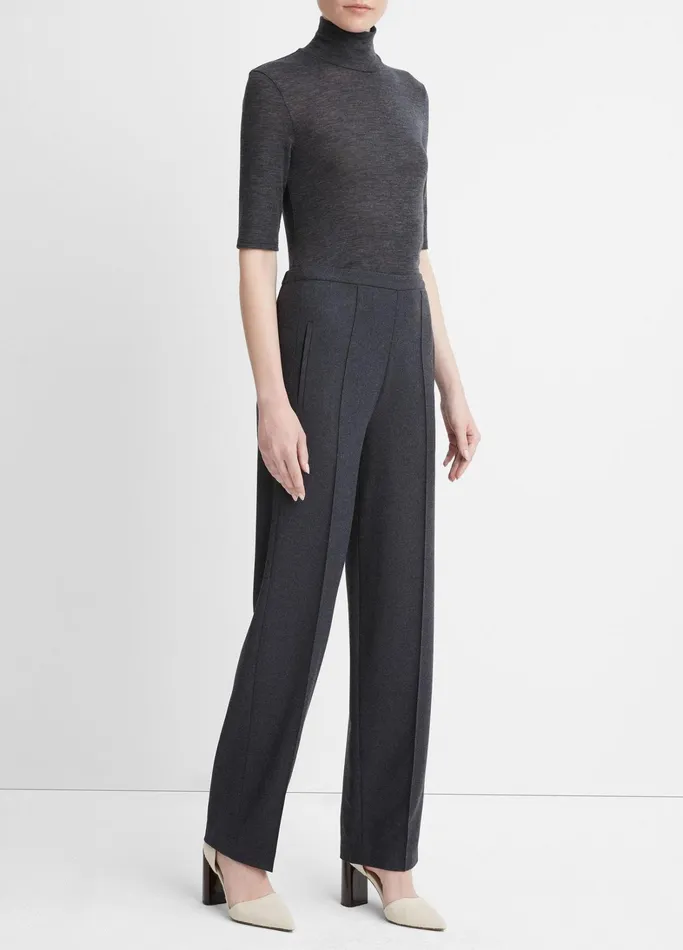 Vince Pants and Shorts Women Brushed Wool MidRise StraightLeg Pant Heather Charcoal
