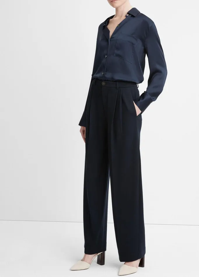 Vince Pants and Shorts Women Cozy WoolBlend PleatedFront Pant Coastal Blue