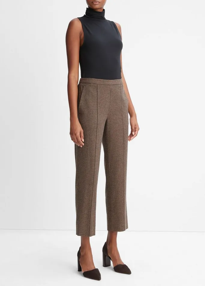 Vince Pants and Shorts Women Houndstooth MidRise Pant Blackcamel