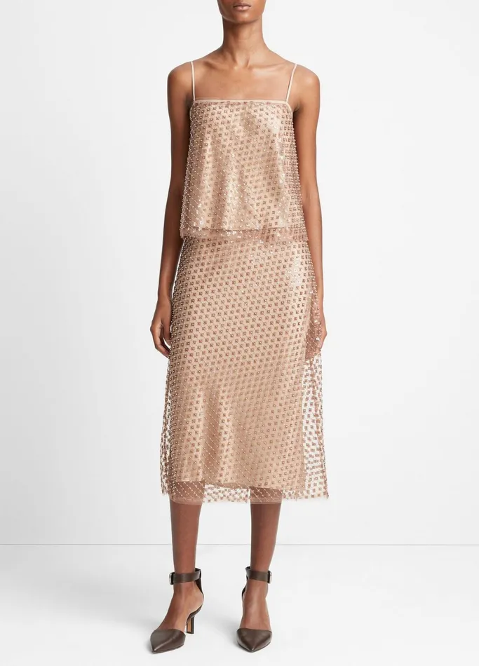 Vince Shirts and Tops Women Beaded Sequin Straight Camisole Fawn
