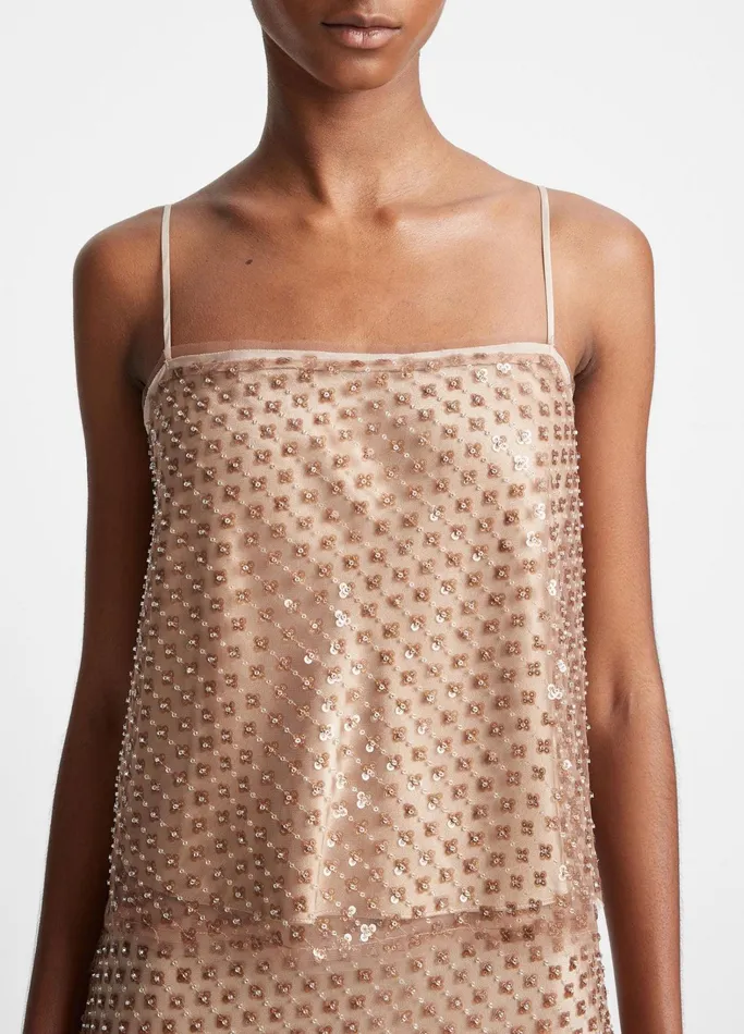 Vince Shirts and Tops Women Beaded Sequin Straight Camisole Fawn