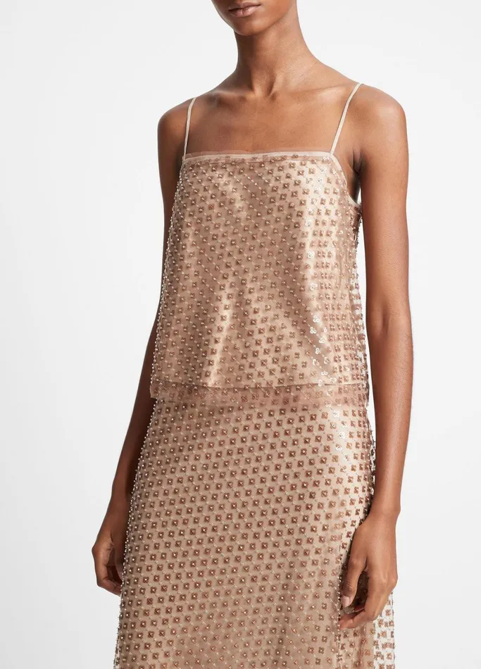 Vince Shirts and Tops Women Beaded Sequin Straight Camisole Fawn