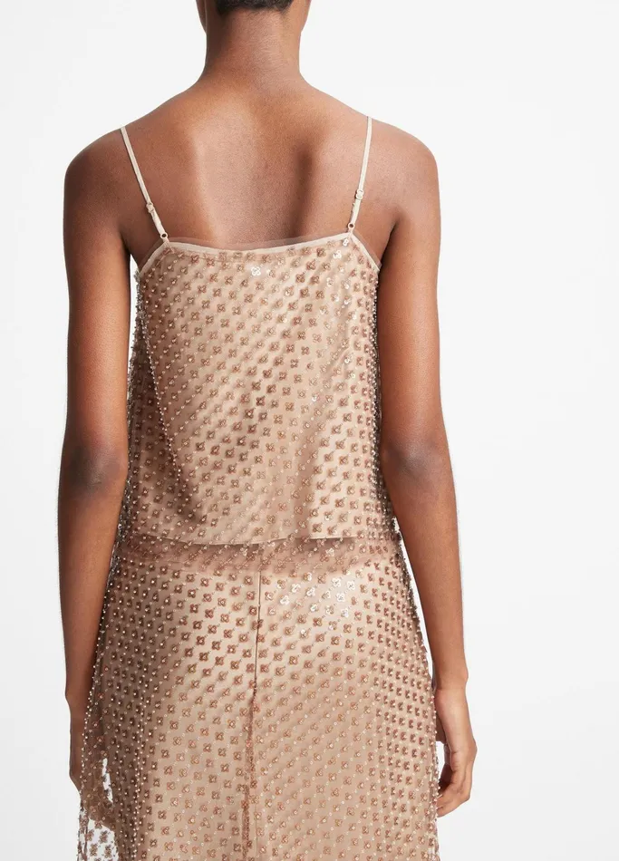 Vince Shirts and Tops Women Beaded Sequin Straight Camisole Fawn