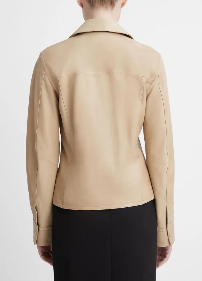 Vince Shirts and Tops Women Leather Cropped SnapFront Shirt Jacket Sesame