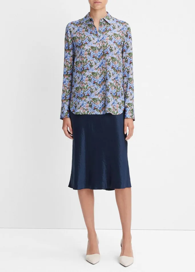 Vince Shirts and Tops Women Wild Primrose StretchSilk SlimFit Blouse Pacific