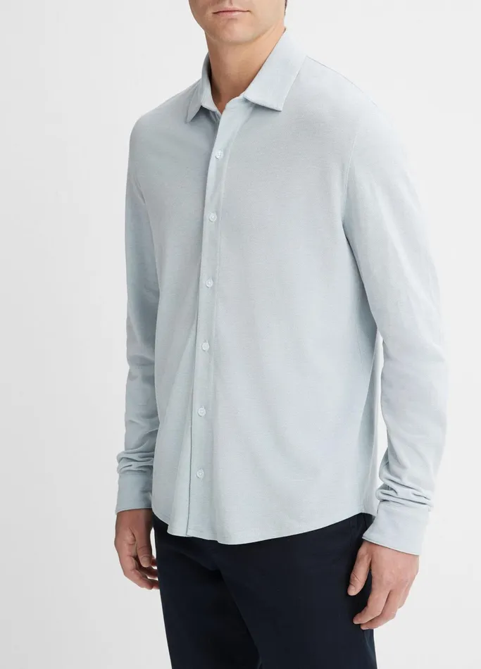 Vince Shirts Men Cotton Piqu ButtonFront Shirt Lake Blue