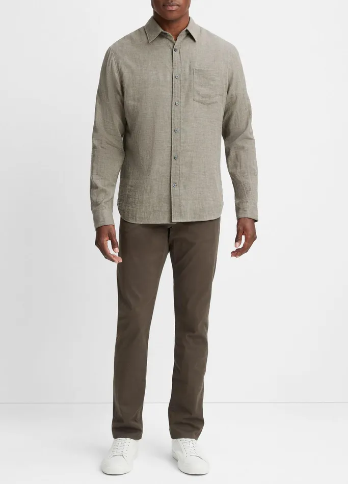 Vince Shirts Men DoubleFace Cotton LongSleeve Shirt Heather Limestone