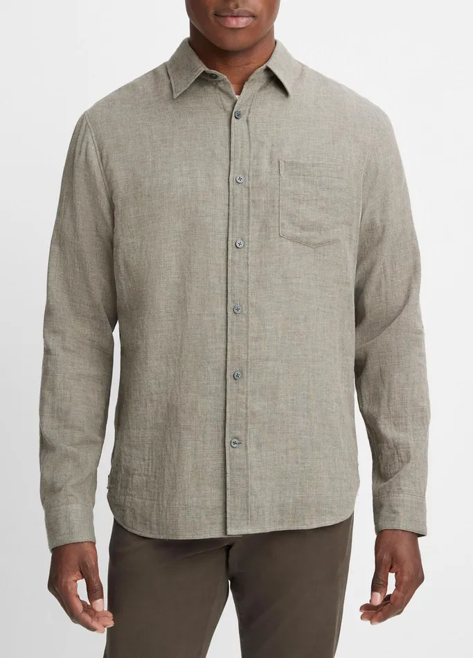 Vince Shirts Men DoubleFace Cotton LongSleeve Shirt Heather Limestone