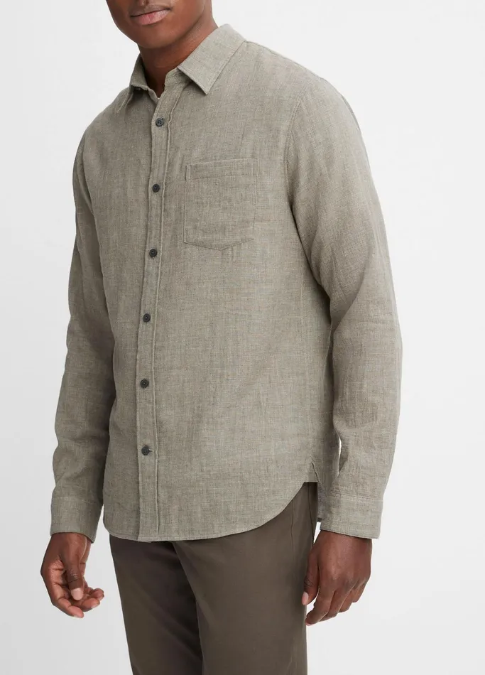 Vince Shirts Men DoubleFace Cotton LongSleeve Shirt Heather Limestone