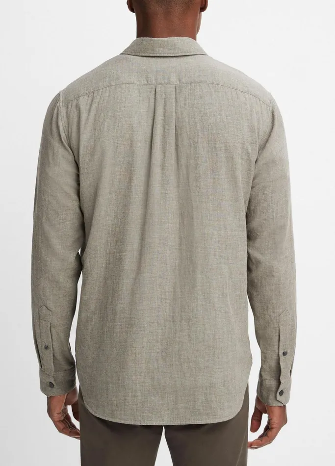 Vince Shirts Men DoubleFace Cotton LongSleeve Shirt Heather Limestone