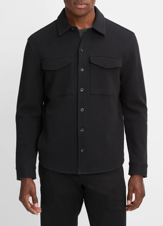Vince Shirts Men DoubleKnit Piqu Shirt Jacket Blackmedium Heather Grey