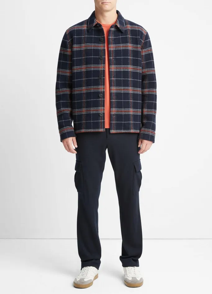 Vince Shirts Men Plaid WoolBlend Shirt Jacket Coastal Bluedesert Sky