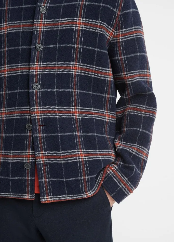 Vince Shirts Men Plaid WoolBlend Shirt Jacket Coastal Bluedesert Sky