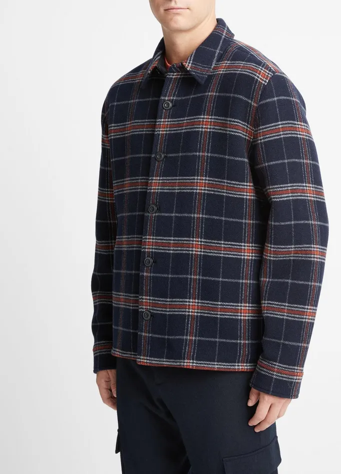 Vince Shirts Men Plaid WoolBlend Shirt Jacket Coastal Bluedesert Sky