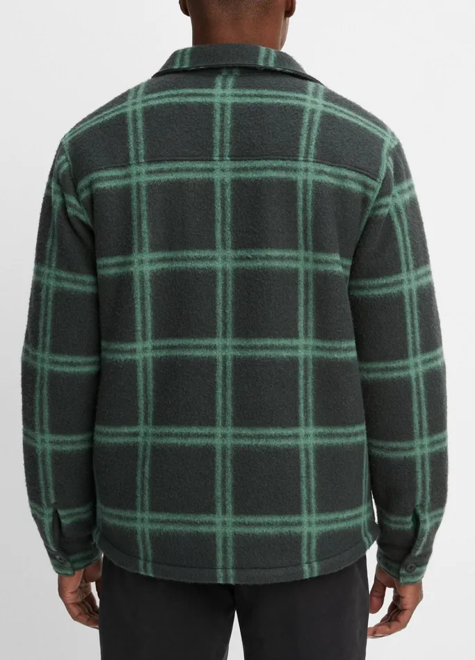 Vince Shirts Men Windowpane SherpaLined Shirt Jacket Midnight Forestmineral Green