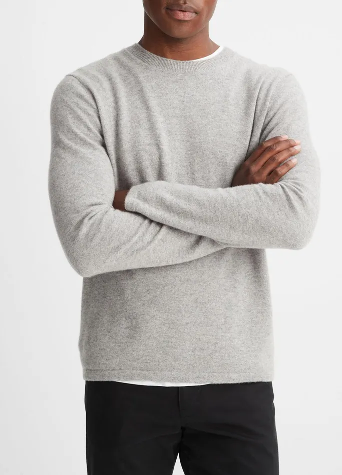 Vince Sweaters Men Cashmere Crew Neck Sweater Heather Grey