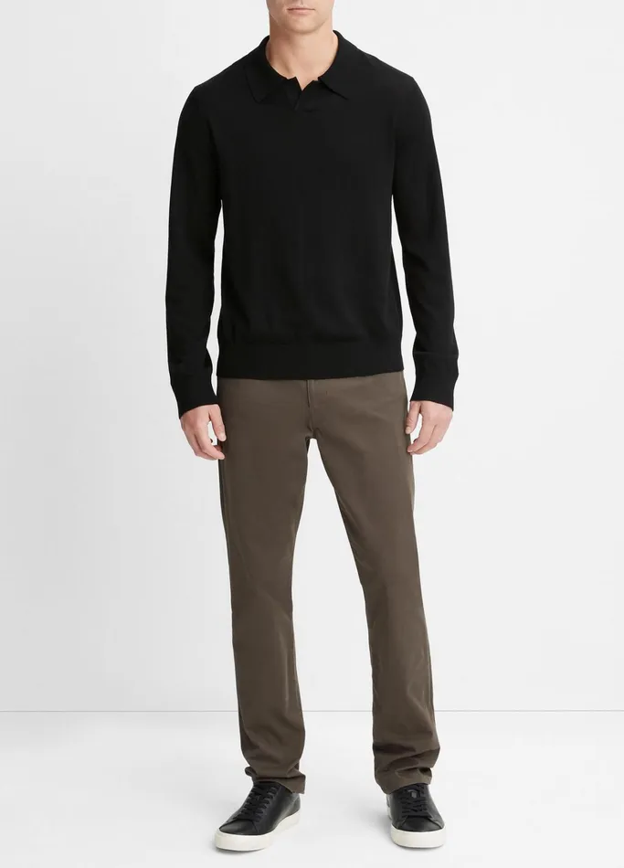 Vince Sweaters Men Merino Wool LongSleeve Johnny Collar Shirt Black