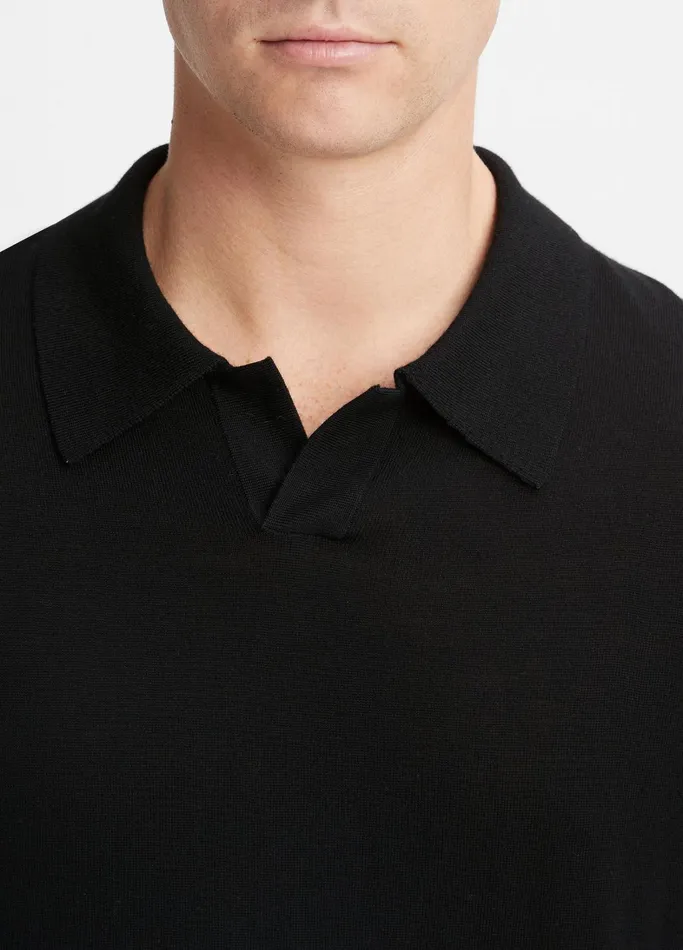 Vince Sweaters Men Merino Wool LongSleeve Johnny Collar Shirt Black