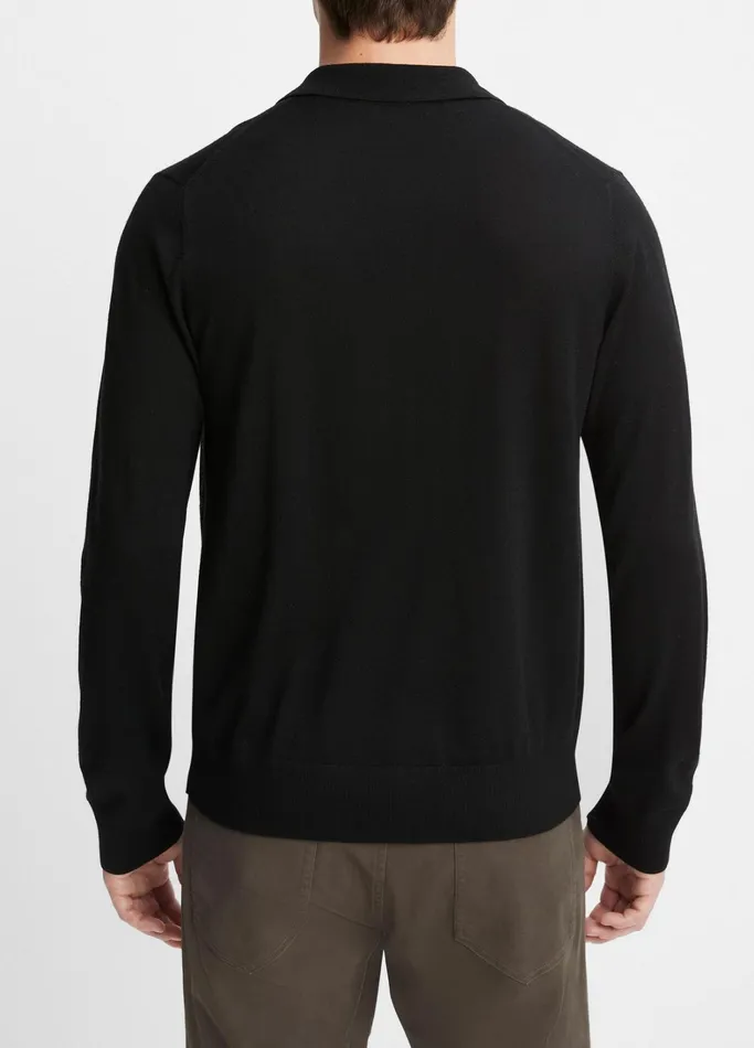 Vince Sweaters Men Merino Wool LongSleeve Johnny Collar Shirt Black