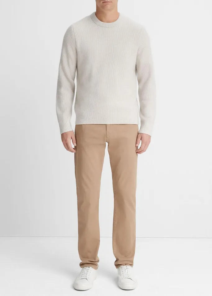 Vince Sweaters Men Plush Cashmere Thermal Sweater Heather White Combo