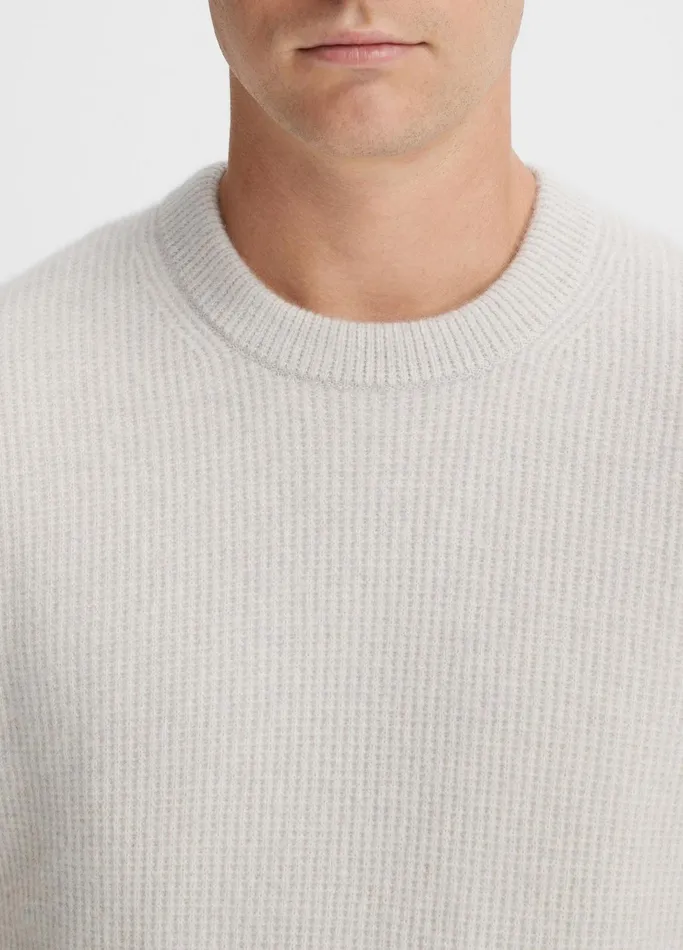 Vince Sweaters Men Plush Cashmere Thermal Sweater Heather White Combo