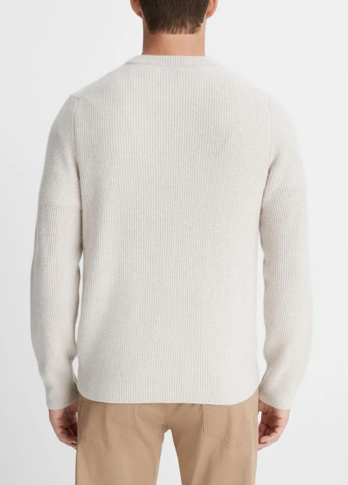 Vince Sweaters Men Plush Cashmere Thermal Sweater Heather White Combo